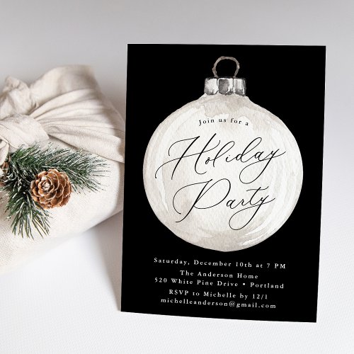 Elegant Christmas Ornament Black Holiday Party Invitation