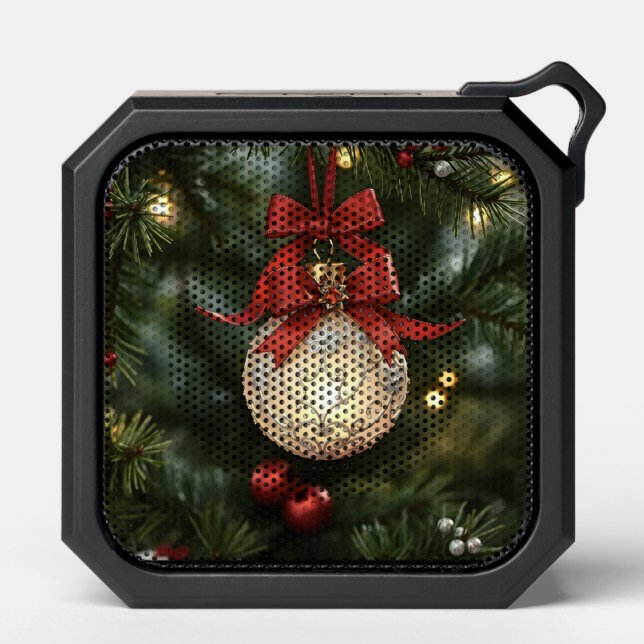 Elegant Christmas Ornament Collection with Red Bow Bluetooth Speaker (Front)