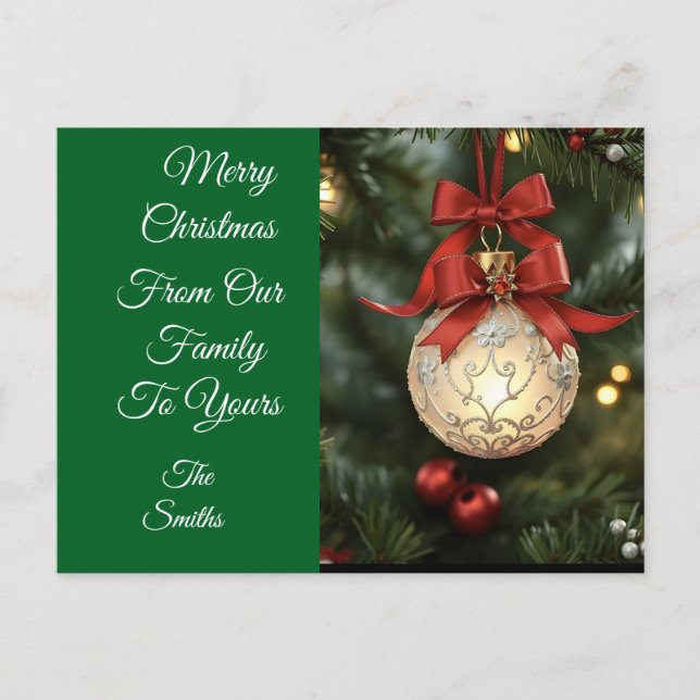 Elegant Christmas Ornament Collection with Red Bow Holiday Postcard (Front)