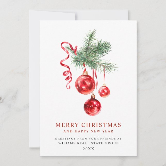 Elegant Christmas Ornament Corporate Greeting Holiday Card (Front)