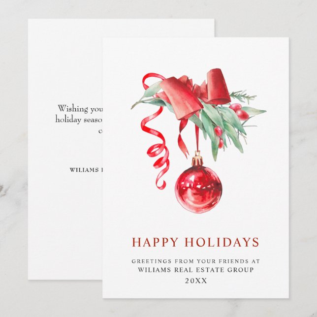 Elegant Christmas Ornament Corporate Greeting Holiday Card (Front/Back)