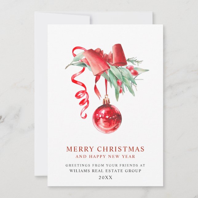 Elegant Christmas Ornament Corporate Greeting Holiday Card (Front)