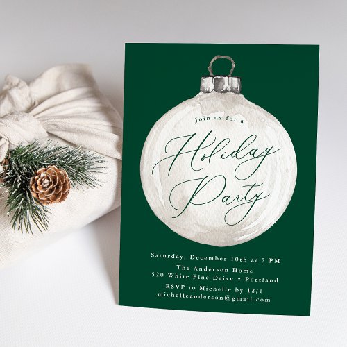 Elegant Christmas Ornament Green Holiday Party Invitation
