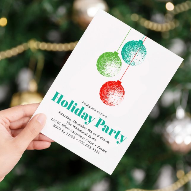 Elegant Christmas Ornament Holiday Party Invitation (Retro ornament Holiday party  with green teal and red design. This minimalistic design is simple.)