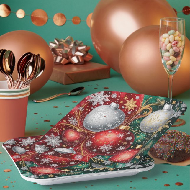 Elegant Christmas Ornament Paper Plates (Multi)