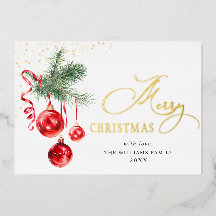 Elegant Christmas Ornament Red Balls 2 Photo Gold