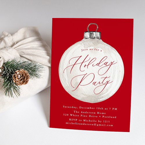 Elegant Christmas Ornament Red Holiday Party Invitation