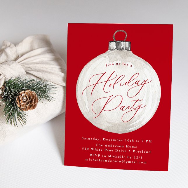 Elegant Christmas Ornament Red Holiday Party Invitation (Creator Uploaded)