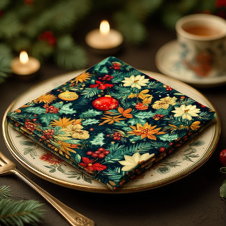 Elegant Christmas Ornaments and Foliage Dinner Napkins