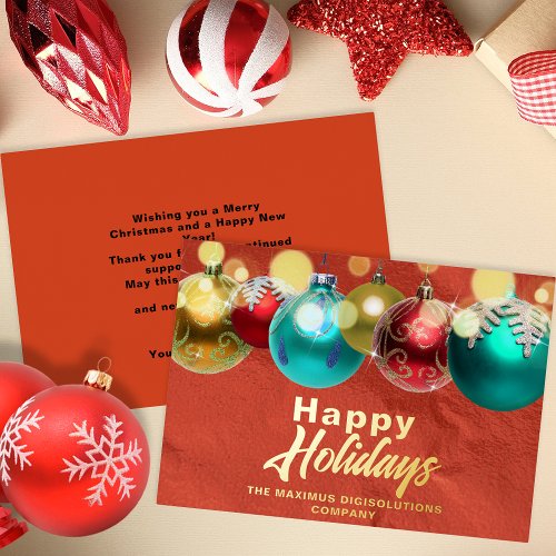 Elegant Christmas Ornaments and Lights Business Foil Holiday Card