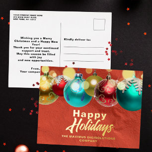 Elegant Christmas Ornaments and Lights Business Foil Holiday Postcard