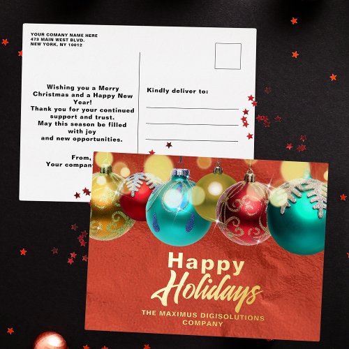 Elegant Christmas Ornaments and Lights Business Foil Holiday Postcard
