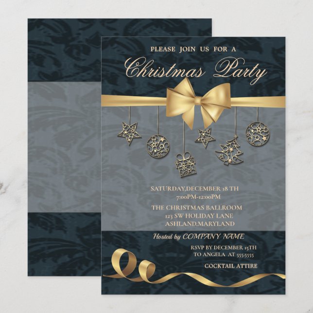 Elegant Christmas Ornaments ,Bow,Christmas Party Invitation (Front/Back)