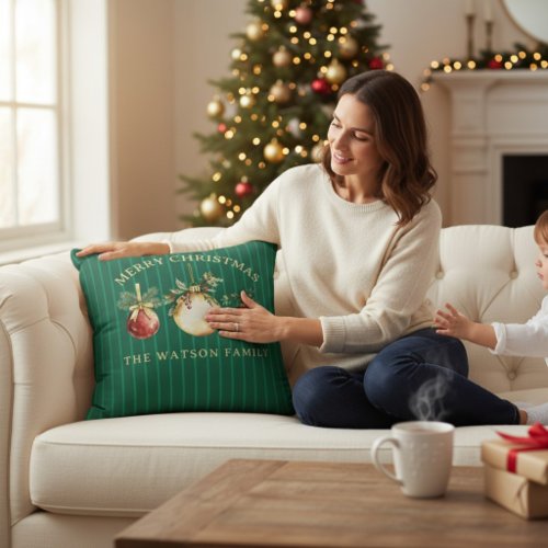 Elegant Christmas Ornaments Family Name Throw Pillow