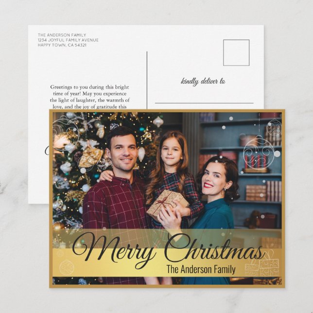 Elegant Christmas Ornaments Gold Frame Photo Holiday Postcard (Front/Back)