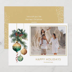 Elegant Christmas Ornaments Happy Holidays Photo Holiday Card