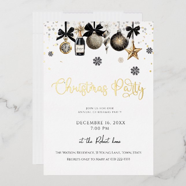 Elegant Christmas Ornaments Holiday Party  Foil Invitation (Envelope)