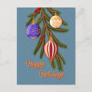 Elegant Christmas Ornaments on Pine Branch Holiday Postcard