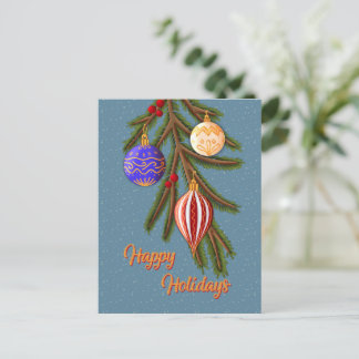 Elegant Christmas Ornaments on Pine Branch Holiday Postcard