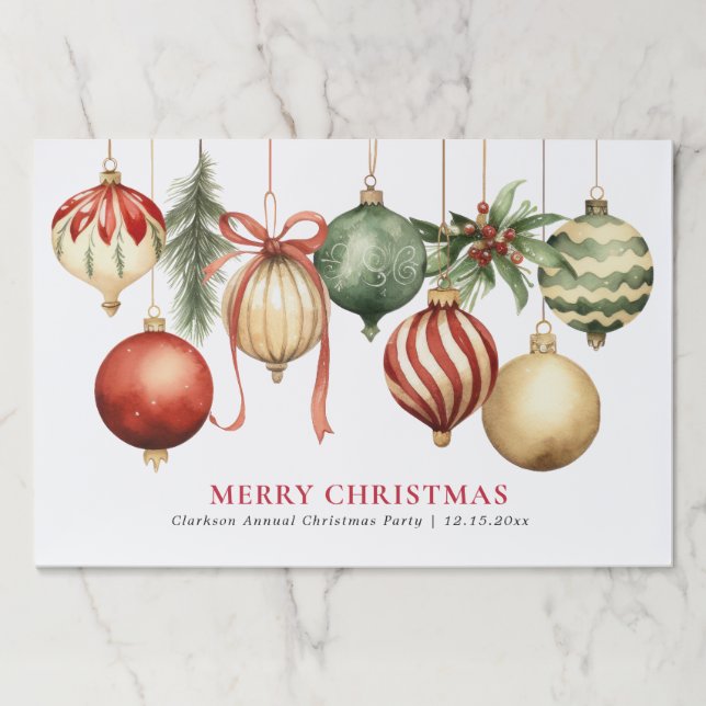 Elegant Christmas Ornaments Party Paper Placemats (Front)