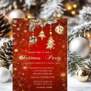 Elegant Christmas Ornaments Red Corporate Party Invitation