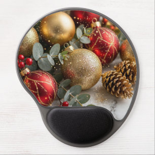 Elegant Christmas Ornaments Red Gold Festive gel Mouse Pad