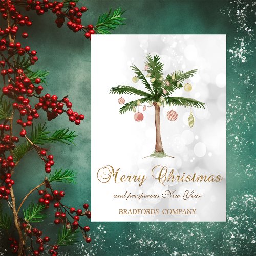 Elegant Christmas Palm Tree Bokeh  Holiday Card