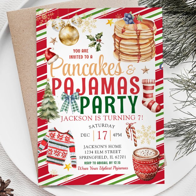 Elegant Christmas Pancake Pajamas Holiday Birthday Invitation (Creator Uploaded)