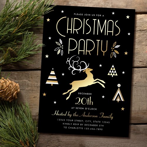 Elegant Christmas Party Black Gold Foil Invitation