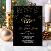 Elegant CHRISTMAS PARTY Black Gold Glitter Stars