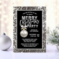 Elegant Christmas PARTY Black Silver Glitter Invitation