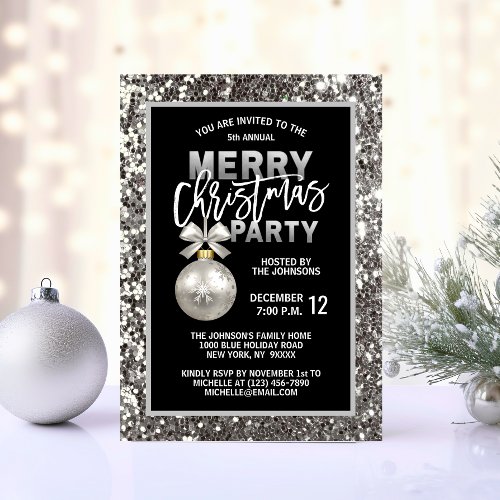 Elegant Christmas PARTY Black Silver Glitter Invitation