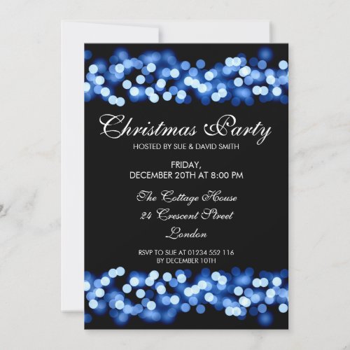 Elegant Christmas Party Blue Hollywood Glam Invitation