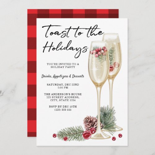 Elegant Christmas Party Champagne Glass Invitation