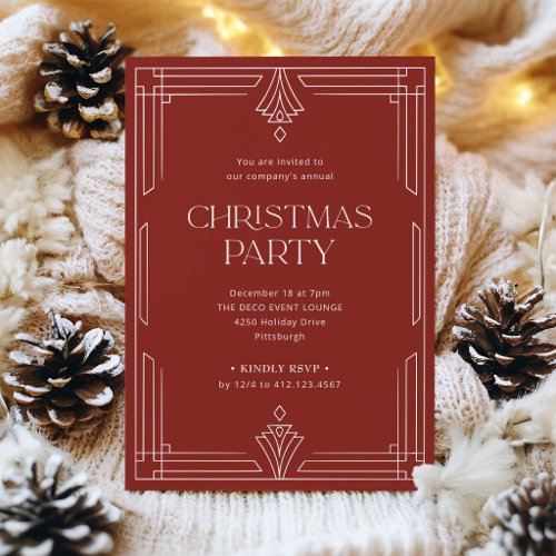 Elegant Christmas Party | Classic Red Art Deco Invitation