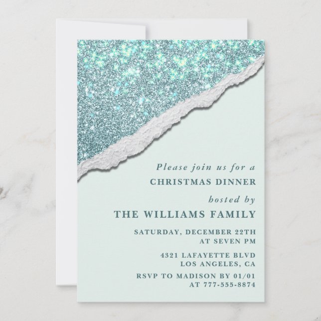 Elegant Christmas Party  Dinner Glitter Invitation (Front)