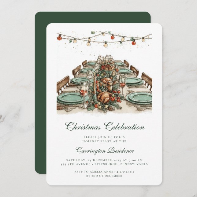 Elegant Christmas Party - Dinner Invitation  (Front/Back)