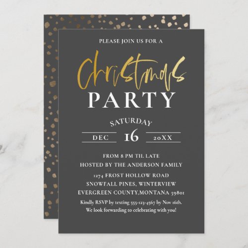 Elegant Christmas Party Faux gold Calligraphy Invitation