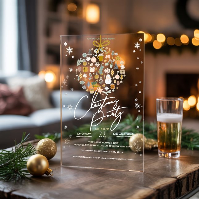 Elegant Christmas Party Festive Holiday Minimalist Acrylic Invitations (Creator Uploaded)