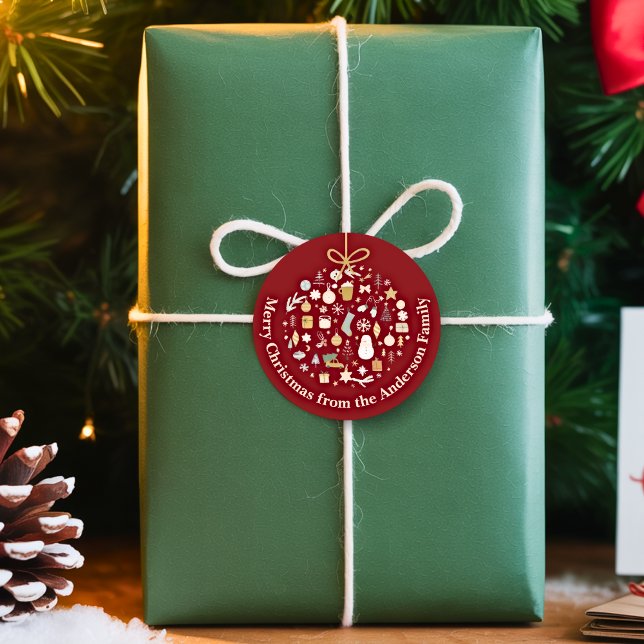 Elegant Christmas Party Festive Holiday Minimalist Classic Round Sticker (Creator Uploaded)