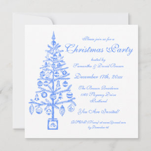 Elegant Christmas Party Festive Tree Blue Invitation