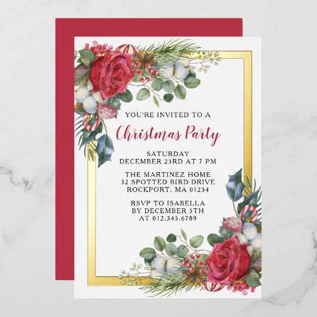 Elegant Christmas Party Gold  Foil Invitation (Front/Back)