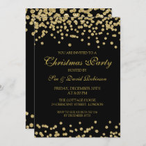 Elegant Christmas Party Gold Glitter Confetti Blac Invitation