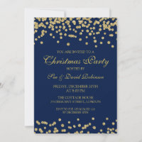 Elegant Christmas Party Gold Glitter Confetti Invitation