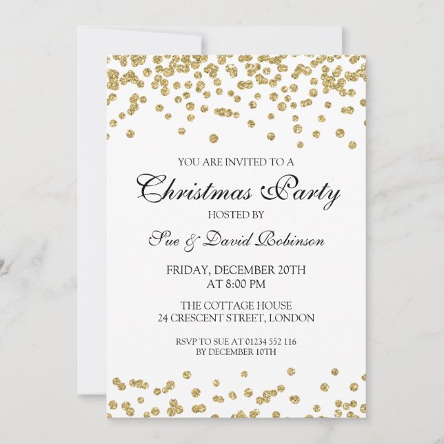 Elegant Christmas Party Gold Glitter Confetti Invitation (Front)