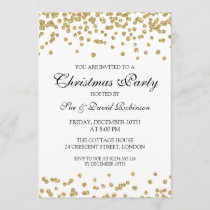 Elegant Christmas Party Gold Glitter Confetti Invitation