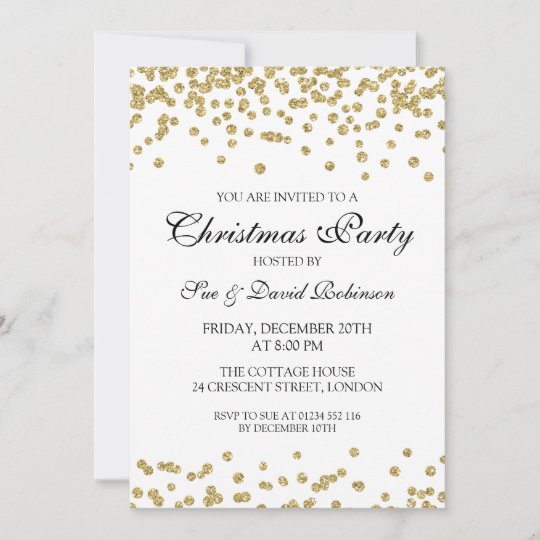 Elegant Christmas Party Gold Glitter Confetti Invitation | Zazzle.com