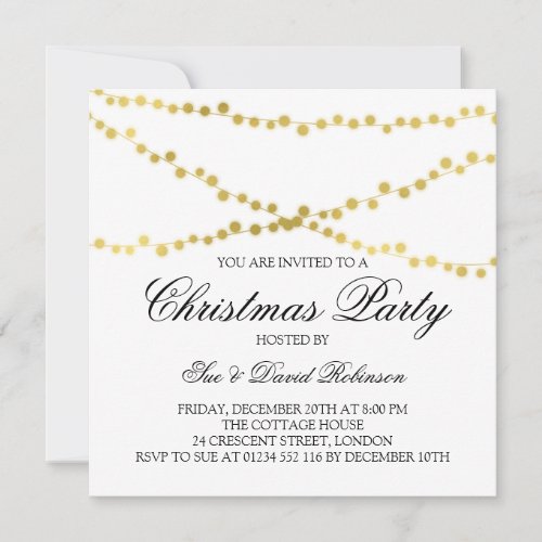 Elegant Christmas Party Gold Glowing String Lights Invitation