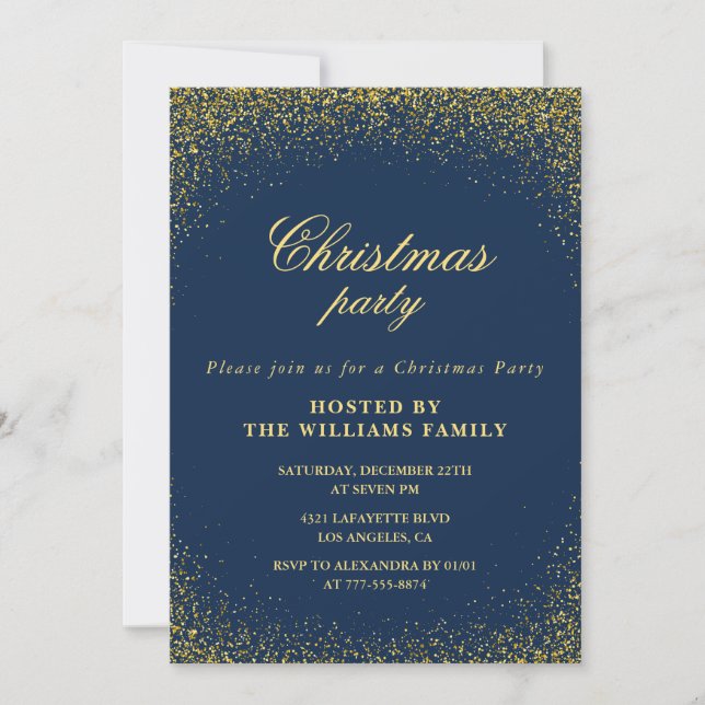 Elegant Christmas Party  Gold Navy Glam Invitation (Front)