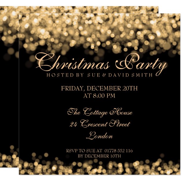 Elegant Christmas Party Gold Shimmering Lights Invitation